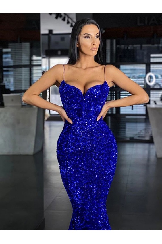 Velvet Sequin Spaghetti Straps Sweep Train Sleeveless Evening Gown / Prom Dress Southampton