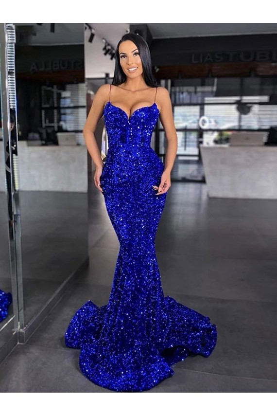 Velvet Sequin Spaghetti Straps Sweep Train Sleeveless Evening Gown / Prom Dress Southampton
