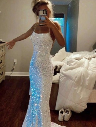 Velvet Sequin Spaghetti Straps Sweep Train Sleeveless Evening Dress Southampton