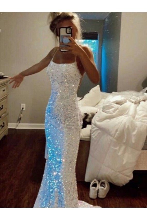 Velvet Sequin Spaghetti Straps Sweep Train Sleeveless Evening Dress Southampton
