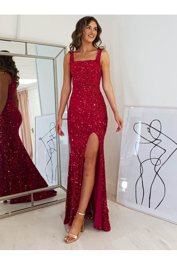 Velvet Sequin Square Neck Long Sleeveless Prom Dress Southampton