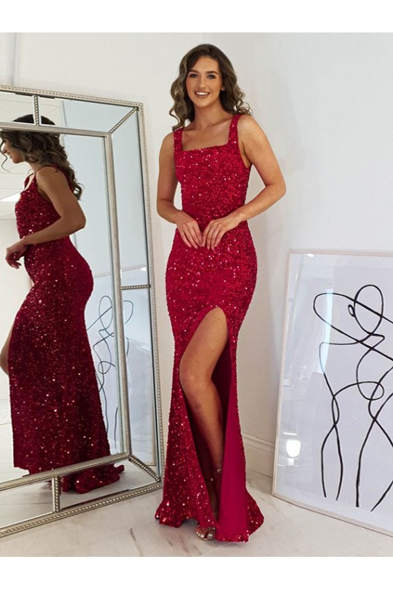 Velvet Sequin Square Neck Long Sleeveless Prom Dress Southampton