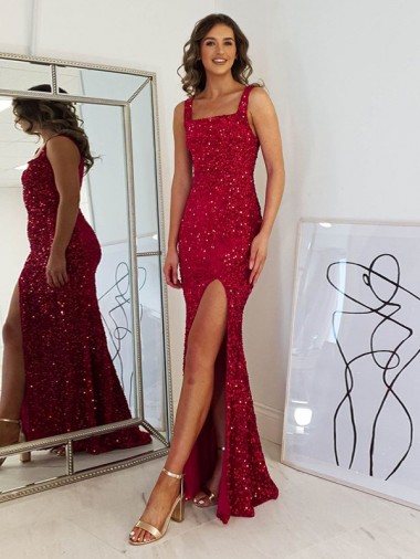 Velvet Sequin Square Neck Long Sleeveless Prom Dress Southampton
