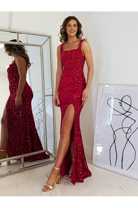Velvet Sequin Square Neck Long Sleeveless Prom Dress Southampton