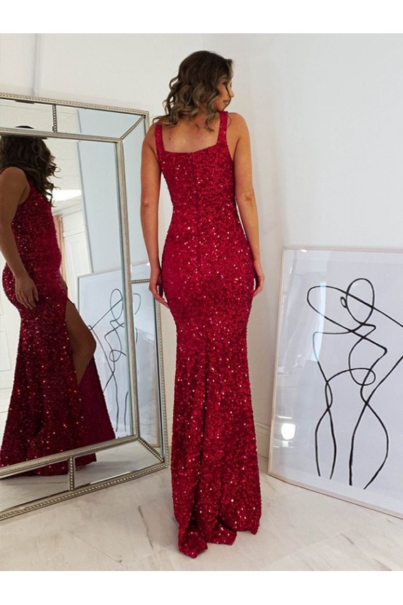 Velvet Sequin Square Neck Long Sleeveless Prom Dress Southampton