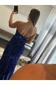 Fuchsia Velvet Sequin Strapless Sweep Train Sleeveless Prom Dress Southampton