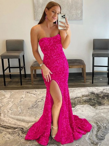 Fuchsia Velvet Sequin Strapless Sweep Train Sleeveless Prom Dress Southampton