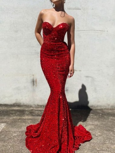Velvet Sequin Sweetheart Court Train Sleeveless Prom Dress / Evening Gown Southampton