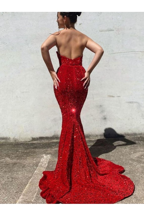 Velvet Sequin Sweetheart Court Train Sleeveless Prom Dress / Evening Gown Southampton