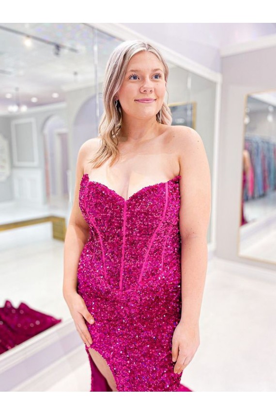Velvet Sequin Sweetheart Sweep Train Sleeveless Evening Dress Southampton