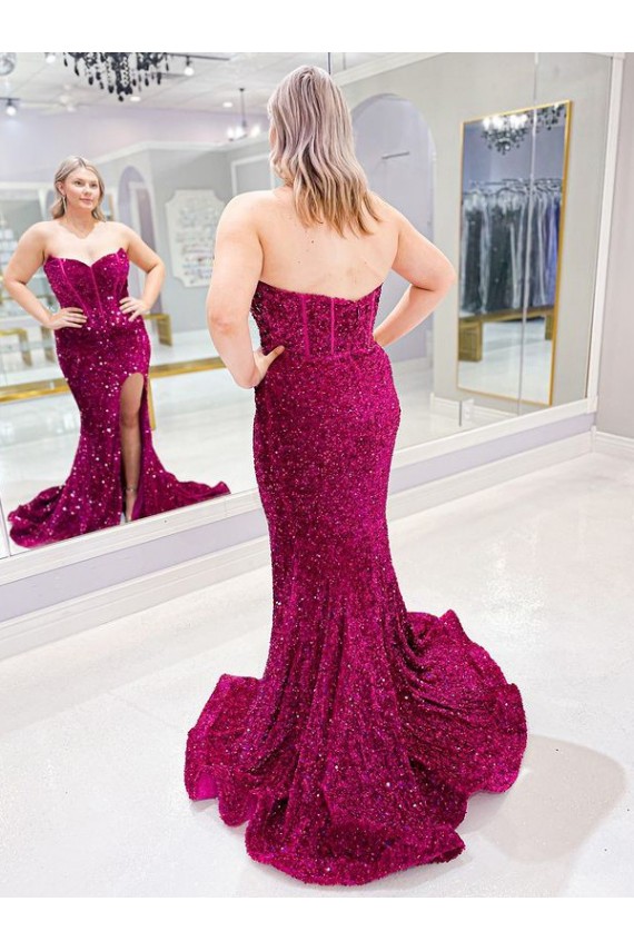 Velvet Sequin Sweetheart Sweep Train Sleeveless Evening Dress Southampton