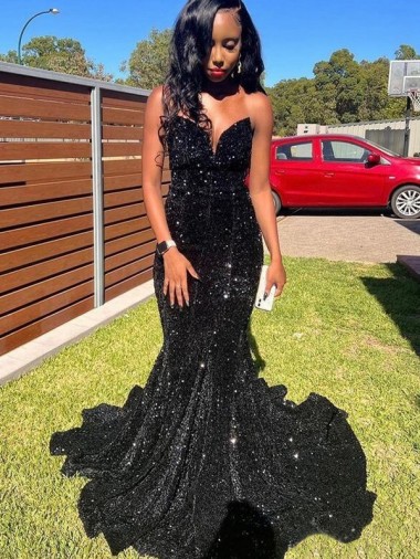 Velvet Sequin Sweetheart Long Sleeveless Prom Dress Southampton