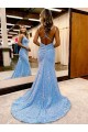 Velvet Sequin V-Neck Sweep Train Sleeveless Evening Gown Southampton