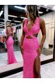 Velvet Sequin V-Neck Long Sweep Train Sleeveless Evening Dress Southampton