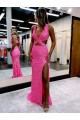 Velvet Sequin V-Neck Long Sweep Train Sleeveless Evening Dress Southampton