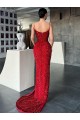 Red Velvet Sequin V-Neck Sweep Train Sleeveless Evening Gown / Prom Dress Southampton