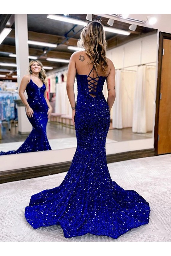 Velvet Sequin V-Neck Court Train Sleeveless Prom Dress Southampton