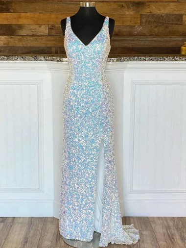 Velvet Sequin V-Neck Sweep Train Sleeveless Evening Gown / Prom Dress Southampton