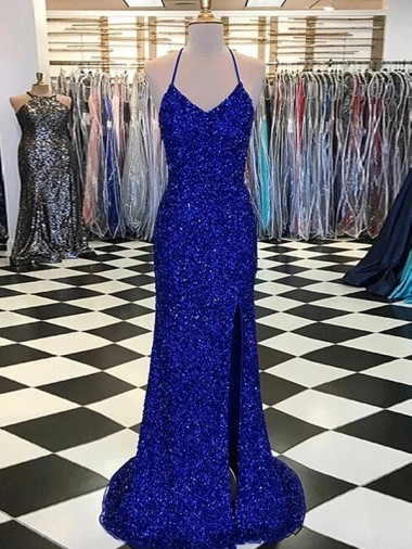 Velvet Sequin V-Neck Sweep Train Sleeveless Prom Dress / Evening Gown Southampton
