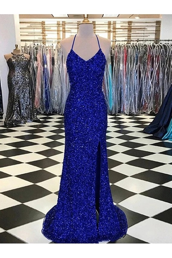 Velvet Sequin V-Neck Sweep Train Sleeveless Prom Dress / Evening Gown Southampton