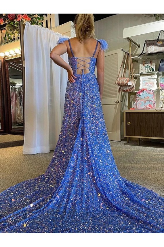 Velvet Sequin V-Neck Court Train Sleeveless Prom Dress / Evening Dress Southampton
