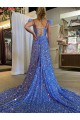 Velvet Sequin V-Neck Court Train Sleeveless Prom Dress / Evening Dress Southampton