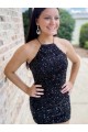Velvet Sequin Halter Neck Short Sleeveless Prom Dress Southampton