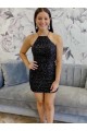 Velvet Sequin Halter Neck Short Sleeveless Prom Dress Southampton