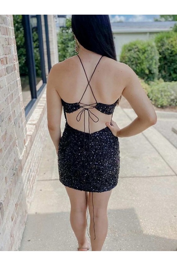 Velvet Sequin Halter Neck Short Sleeveless Prom Dress Southampton
