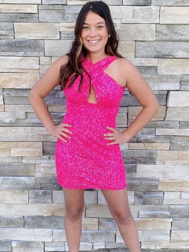 Velvet Sequin Halter Neck Short Sleeveless Homecoming Dress Southampton
