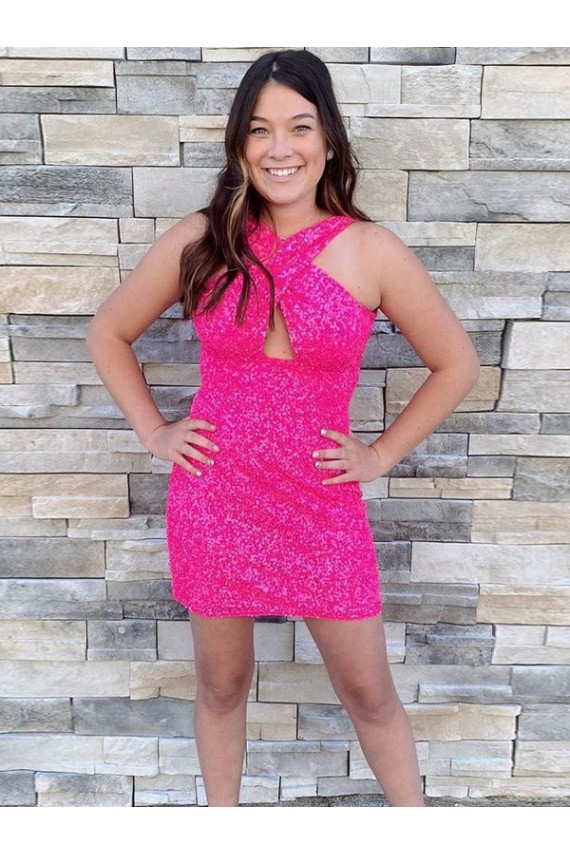 Velvet Sequin Halter Neck Short Sleeveless Homecoming Dress Southampton