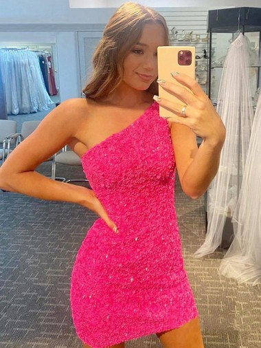 Velvet Sequin One Shoulder Short Sleeveless Evening Gown Southampton