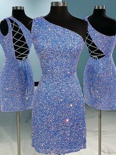 Velvet Sequin One Shoulder Short Sleeveless Prom Dress Southampton