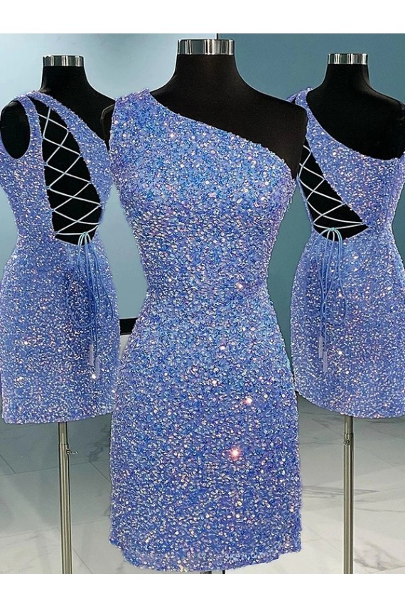 Velvet Sequin One Shoulder Short Sleeveless Prom Dress Southampton