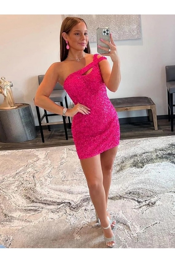Velvet Sequin One Shoulder Short Sleeveless Prom Dresses Southampton