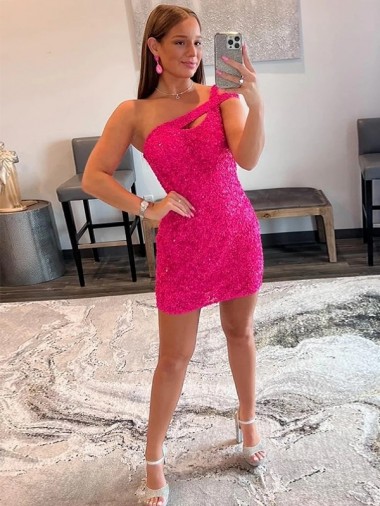 Velvet Sequin One Shoulder Short Sleeveless Prom Dresses Southampton