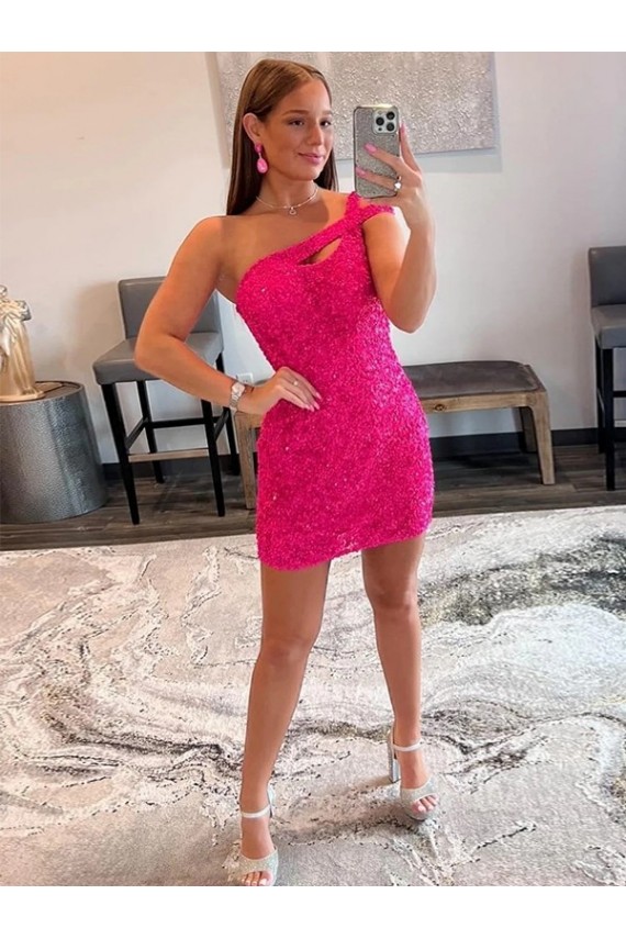 Velvet Sequin One Shoulder Short Sleeveless Prom Dresses Southampton