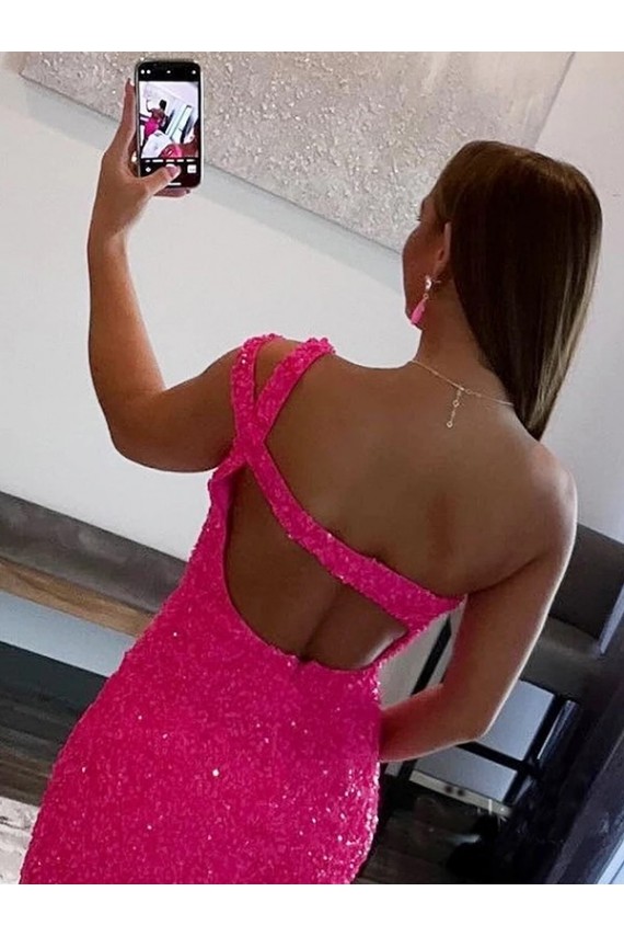 Velvet Sequin One Shoulder Short Sleeveless Prom Dresses Southampton