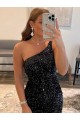 Velvet Sequin One Shoulder Short Sleeveless Prom Dress / Evening Gown Southampton