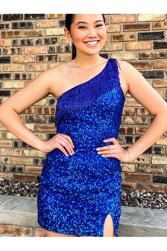 Velvet Sequin One Shoulder Short Sleeveless Homecoming Dresses Southampton