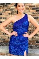 Velvet Sequin One Shoulder Short Sleeveless Homecoming Dresses Southampton