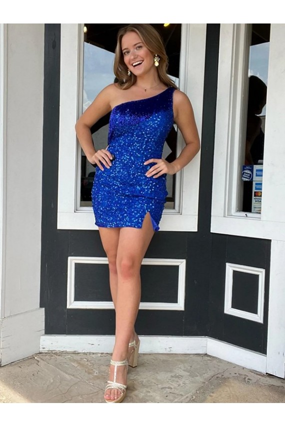 Velvet Sequin One Shoulder Short Sleeveless Homecoming Dresses Southampton