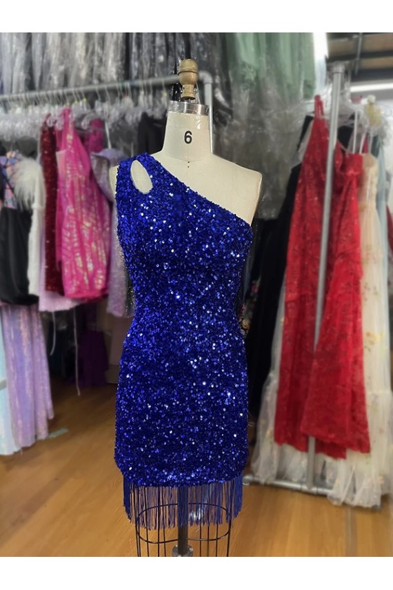 Velvet Sequins One Shoulder Short Sleeveless Homecoming Dress Southampton