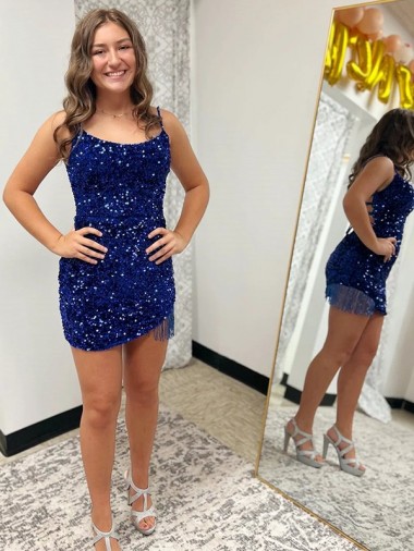Velvet Sequin Spaghetti Straps Short Sleeveless Prom Dress Southampton