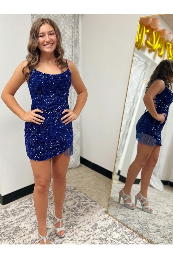 Velvet Sequin Spaghetti Straps Short Sleeveless Prom Dress Southampton
