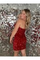 Burgundy Velvet Sequin Sweetheart Short Sleeveless Prom Dress Southampton