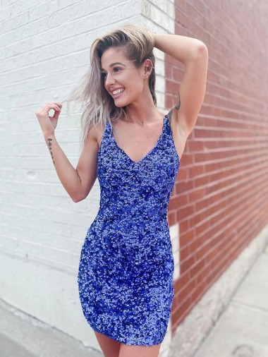Velvet Sequin V-Neck Short Sleeveless Evening Dress Southampton