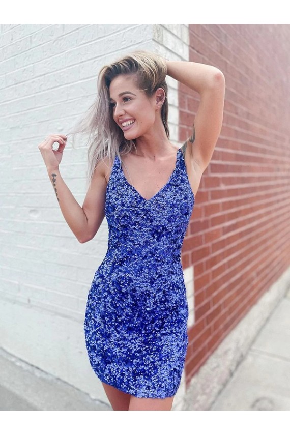 Velvet Sequin V-Neck Short Sleeveless Evening Dress Southampton
