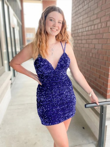 Velvet Sequin V-Neck Short Sleeveless Cocktail Dress / Prom Dress Southampton