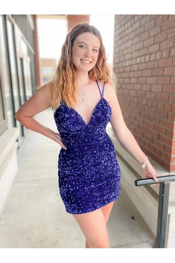 Velvet Sequin V-Neck Short Sleeveless Cocktail Dress / Prom Dress Southampton